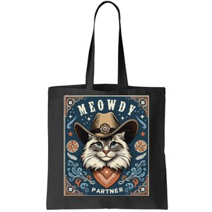 Cat Cowboy Funny Mashup Meowdy Partner Poster Western Tote Bag