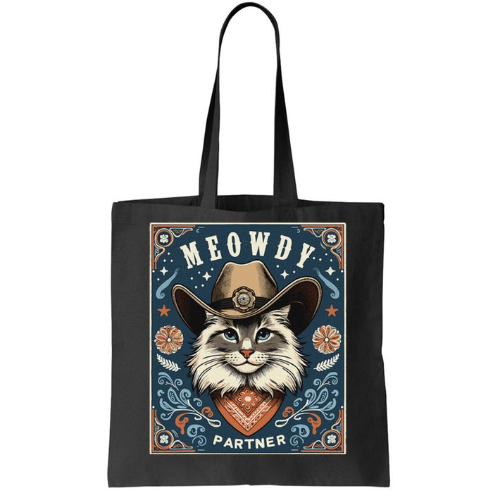 Cat Cowboy Funny Mashup Meowdy Partner Poster Western Tote Bag