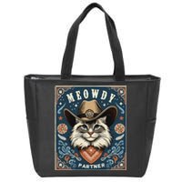 Cat Cowboy Funny Mashup Meowdy Partner Poster Western Zip Tote Bag