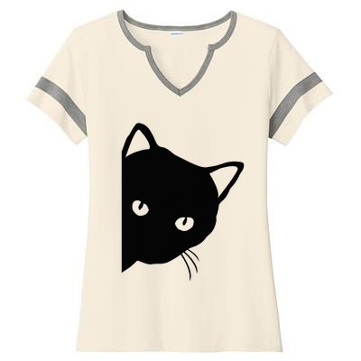 Cute Cat Face Ladies Halftime Notch Neck Tee