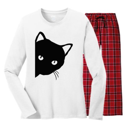 Cute Cat Face Women's Long Sleeve Flannel Pajama Set 