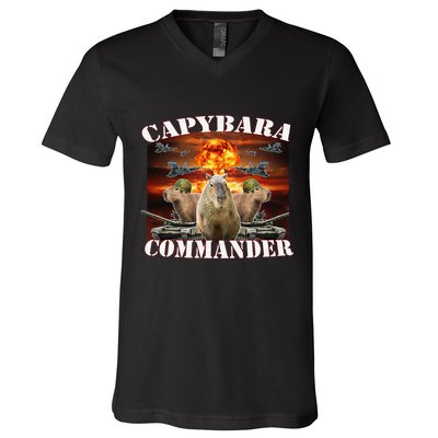 Capybara Commander Funny Capybara Warrior V-Neck T-Shirt