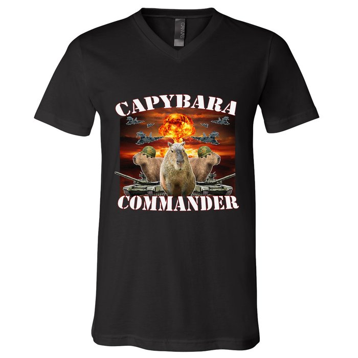 Capybara Commander Funny Capybara Warrior V-Neck T-Shirt
