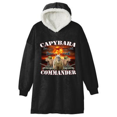 Capybara Commander Funny Capybara Warrior Hooded Wearable Blanket