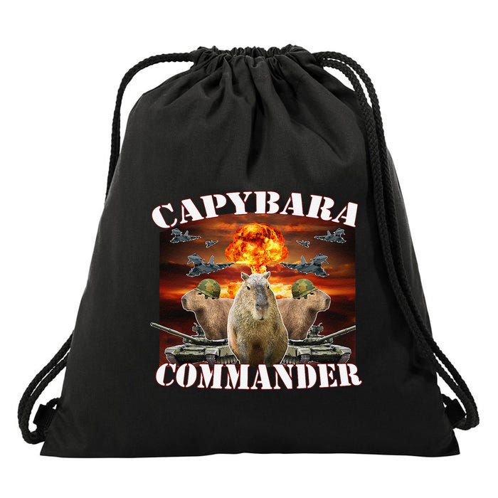 Capybara Commander Funny Capybara Warrior Drawstring Bag