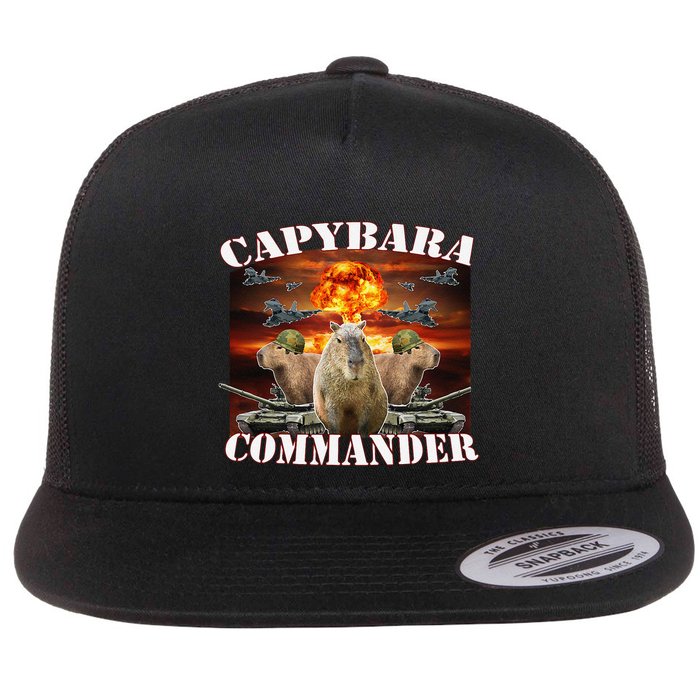 Capybara Commander Funny Capybara Warrior Flat Bill Trucker Hat