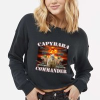 Capybara Commander Funny Capybara Warrior Cropped Pullover Crew