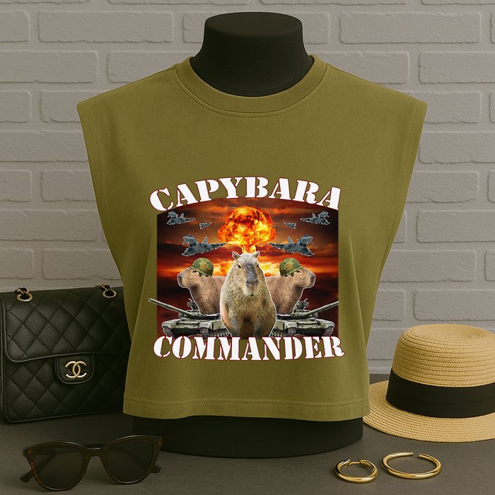 Capybara Commander Funny Capybara Warrior Garment-Dyed Women's Muscle Tee
