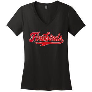 Carthage College Firebirds Classic Athletic Script Throwback Women's V-Neck T-Shirt