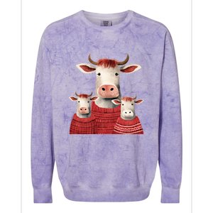 Christmas Cow Family Matching Outfit Colorblast Crewneck Sweatshirt