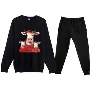 Christmas Cow Family Matching Outfit Premium Crewneck Sweatsuit Set