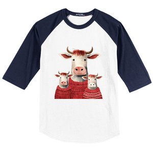 Christmas Cow Family Matching Outfit Baseball Sleeve Shirt