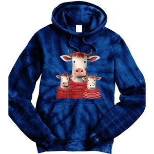 Christmas Cow Family Matching Outfit Tie Dye Hoodie