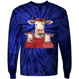 Christmas Cow Family Matching Outfit Tie-Dye Long Sleeve Shirt