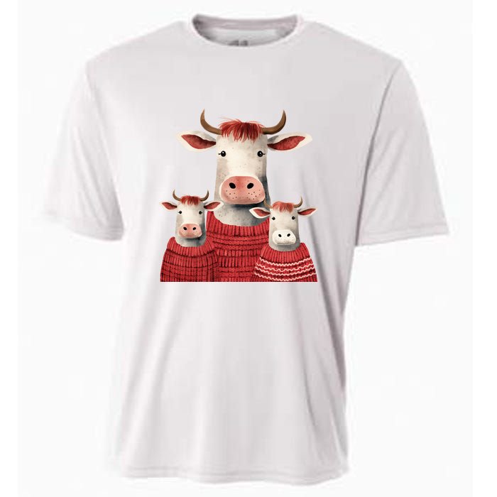 Christmas Cow Family Matching Outfit Cooling Performance Crew T-Shirt