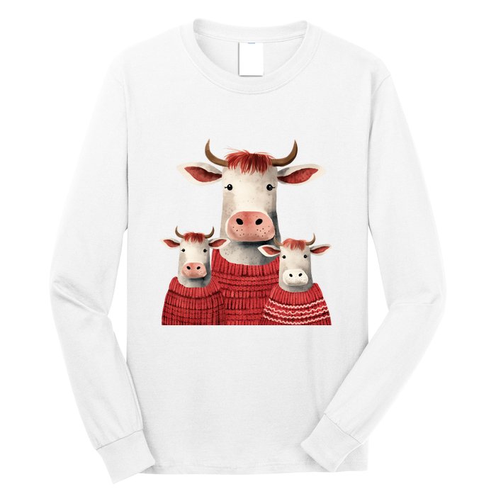 Christmas Cow Family Matching Outfit Long Sleeve Shirt