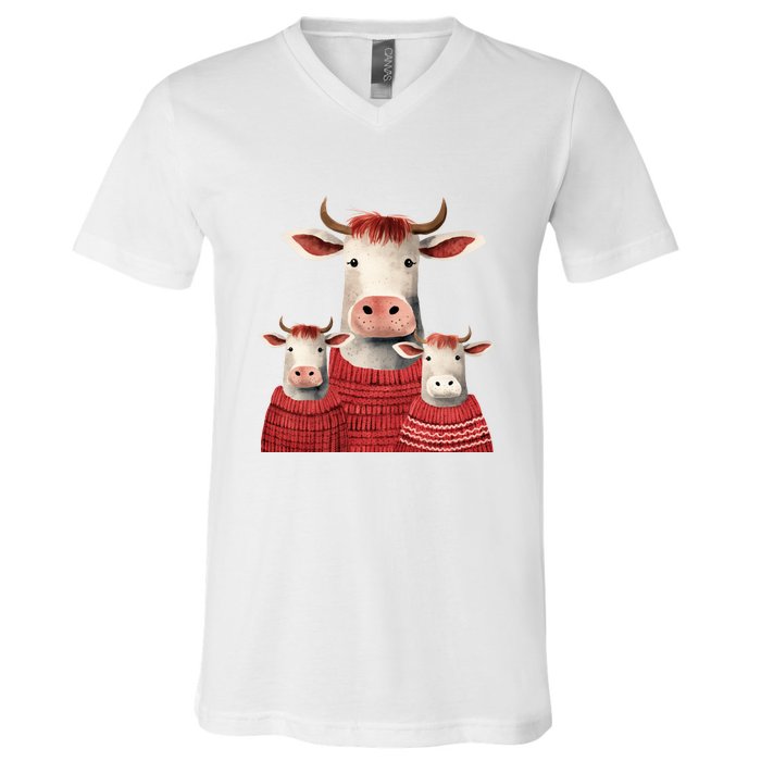 Christmas Cow Family Matching Outfit V-Neck T-Shirt