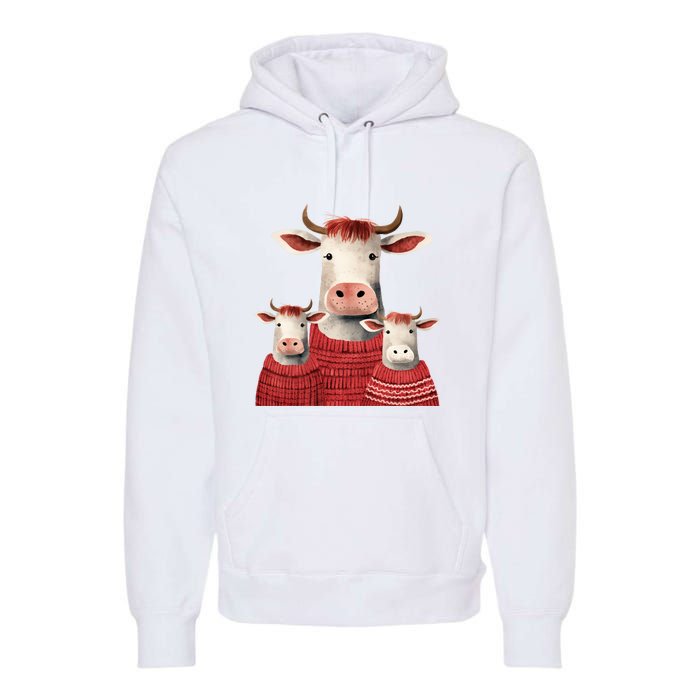 Christmas Cow Family Matching Outfit Premium Hoodie