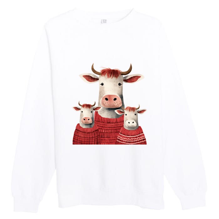 Christmas Cow Family Matching Outfit Premium Crewneck Sweatshirt