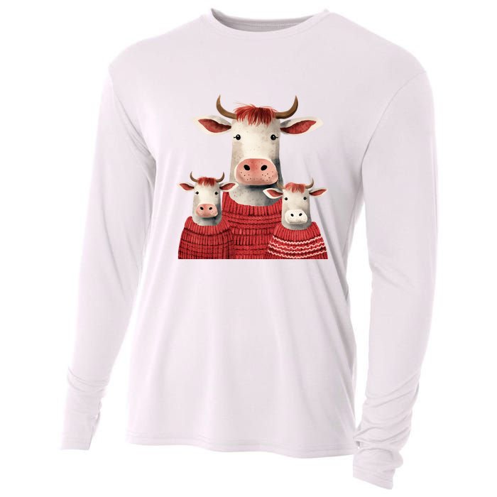 Christmas Cow Family Matching Outfit Cooling Performance Long Sleeve Crew