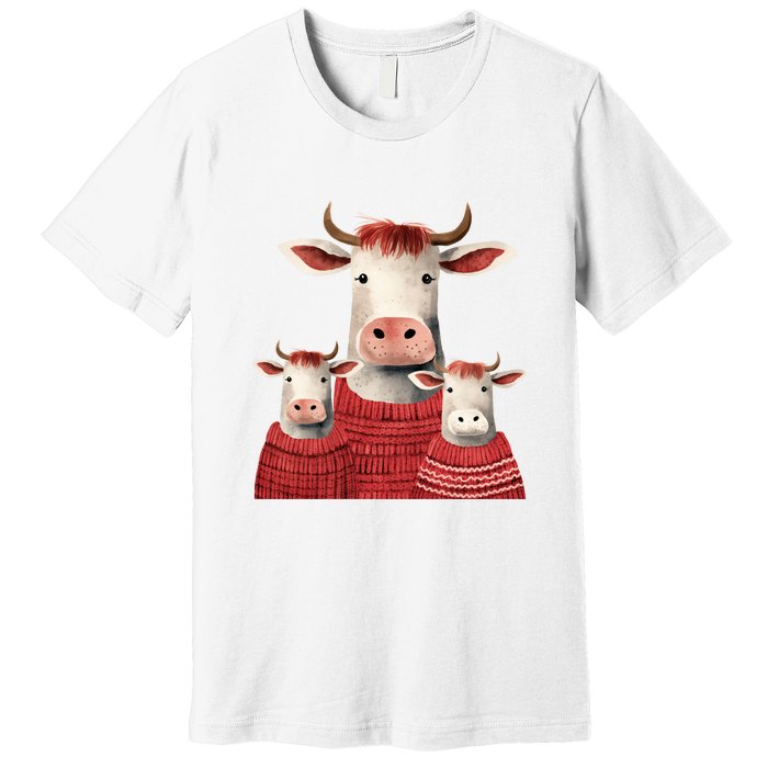 Christmas Cow Family Matching Outfit Premium T-Shirt