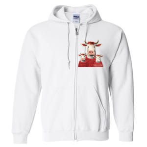 Christmas Cow Family Matching Outfit Full Zip Hoodie