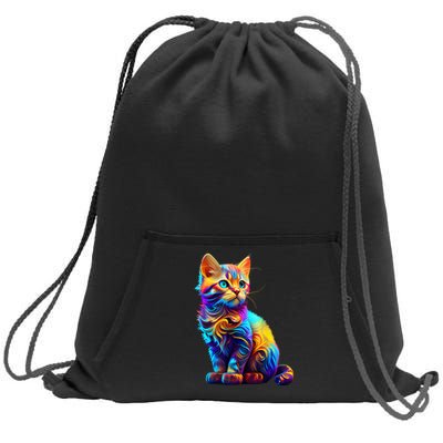 Cute Cat for Kitten Lovers Colorful Art Kitty Adoption Sweatshirt Cinch Pack Bag