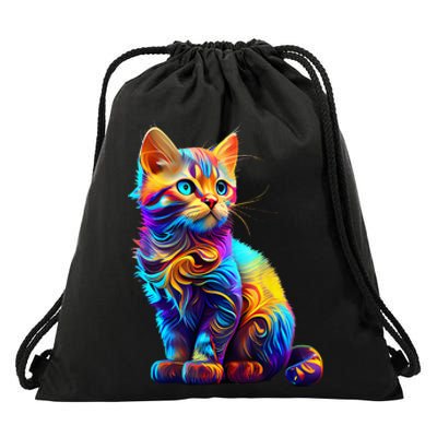 Cute Cat for Kitten Lovers Colorful Art Kitty Adoption Drawstring Bag