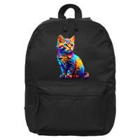 Cute Cat for Kitten Lovers Colorful Art Kitty Adoption 16 in Basic Backpack