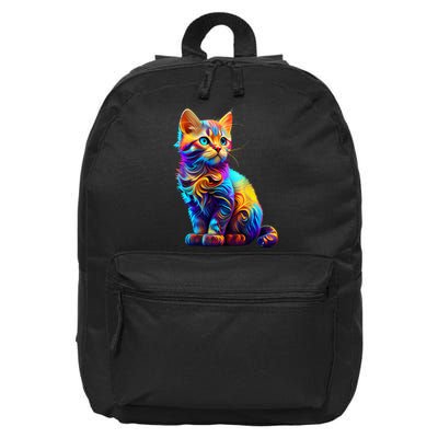 Cute Cat for Kitten Lovers Colorful Art Kitty Adoption 16 in Basic Backpack