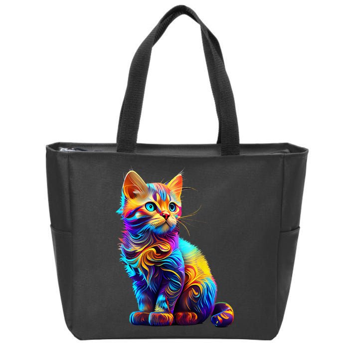 Cute Cat for Kitten Lovers Colorful Art Kitty Adoption Zip Tote Bag