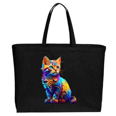 Cute Cat for Kitten Lovers Colorful Art Kitty Adoption Cotton Canvas Jumbo Tote