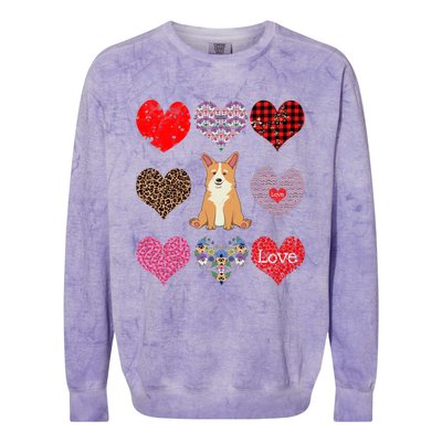 Cute Corgi Funny Dog Mom Hearts Pattern Valentines Day Gift Colorblast Crewneck Sweatshirt