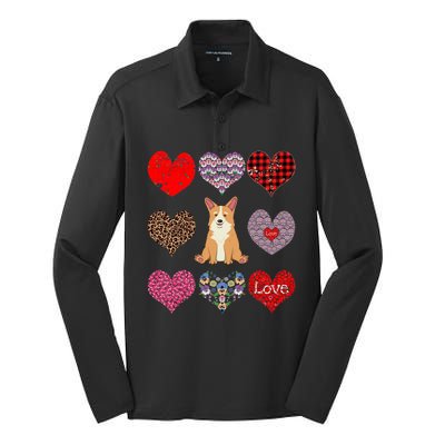 Cute Corgi Funny Dog Mom Hearts Pattern Valentines Day Gift Silk Touch Performance Long Sleeve Polo