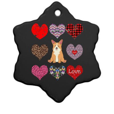 Cute Corgi Funny Dog Mom Hearts Pattern Valentines Day Gift Ceramic Star Ornament