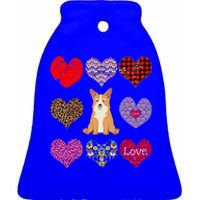 Cute Corgi Funny Dog Mom Hearts Pattern Valentines Day Gift Ceramic Bell Ornament