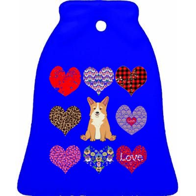 Cute Corgi Funny Dog Mom Hearts Pattern Valentines Day Gift Ceramic Bell Ornament