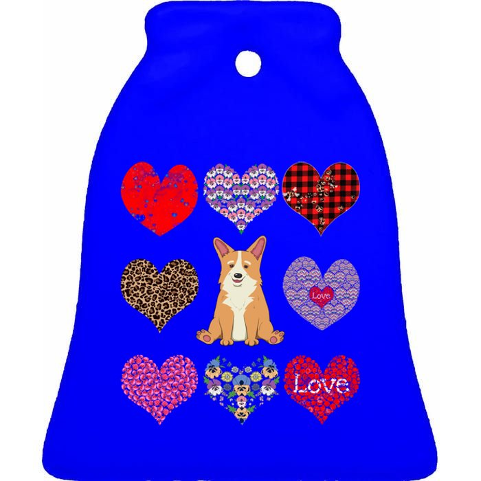 Cute Corgi Funny Dog Mom Hearts Pattern Valentines Day Gift Ceramic Bell Ornament