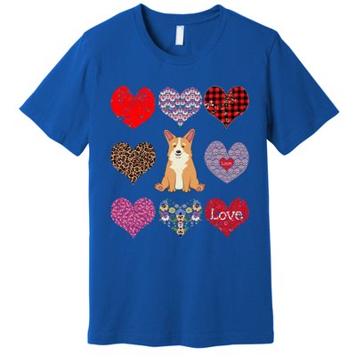 Cute Corgi Funny Dog Mom Hearts Pattern Valentines Day Gift Premium T-Shirt