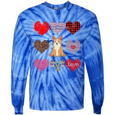 Cute Corgi Funny Dog Mom Hearts Pattern Valentines Day Gift Tie-Dye Long Sleeve Shirt