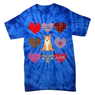 Cute Corgi Funny Dog Mom Hearts Pattern Valentines Day Gift Tie-Dye T-Shirt