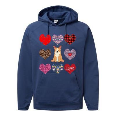 Cute Corgi Funny Dog Mom Hearts Pattern Valentines Day Gift Performance Fleece Hoodie