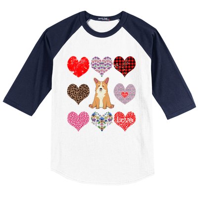 Cute Corgi Funny Dog Mom Hearts Pattern Valentines Day Gift Baseball Sleeve Shirt