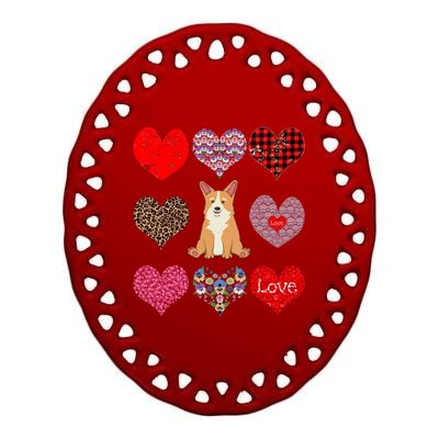 Cute Corgi Funny Dog Mom Hearts Pattern Valentines Day Gift Ceramic Oval Ornament