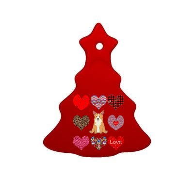 Cute Corgi Funny Dog Mom Hearts Pattern Valentines Day Gift Ceramic Tree Ornament