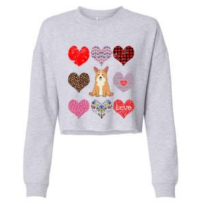 Cute Corgi Funny Dog Mom Hearts Pattern Valentines Day Gift Cropped Pullover Crew