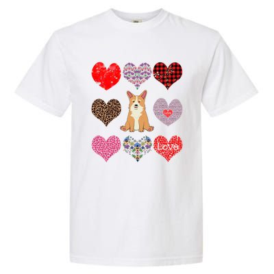 Cute Corgi Funny Dog Mom Hearts Pattern Valentines Day Gift Garment-Dyed Heavyweight T-Shirt