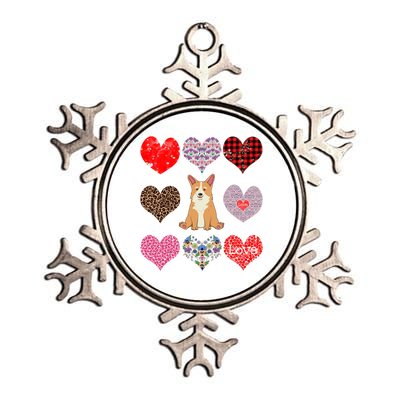 Cute Corgi Funny Dog Mom Hearts Pattern Valentines Day Gift Metallic Star Ornament