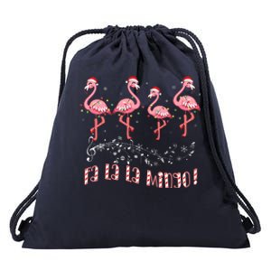 Candy Cane Flamingoes Fa La La Mingo Flamingo Christmas Drawstring Bag