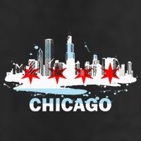 Chicago City Flag Downtown Skyline Chicago Skyline 7 Panel Mesh Trucker Snapback Hat